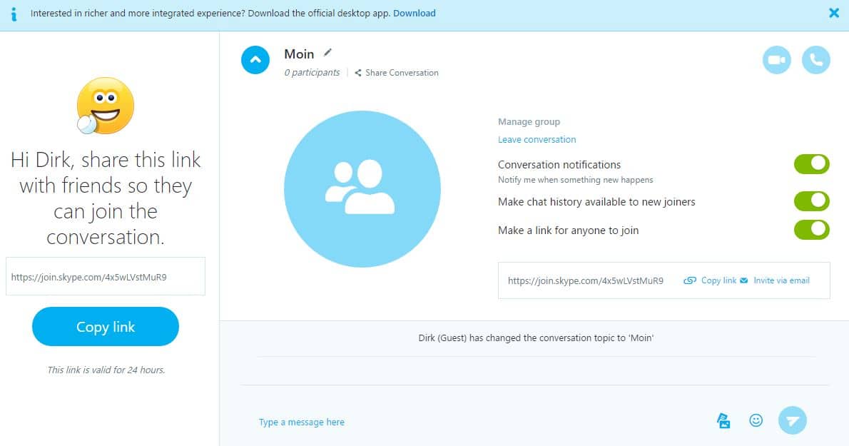 Skype mit Gastzugang