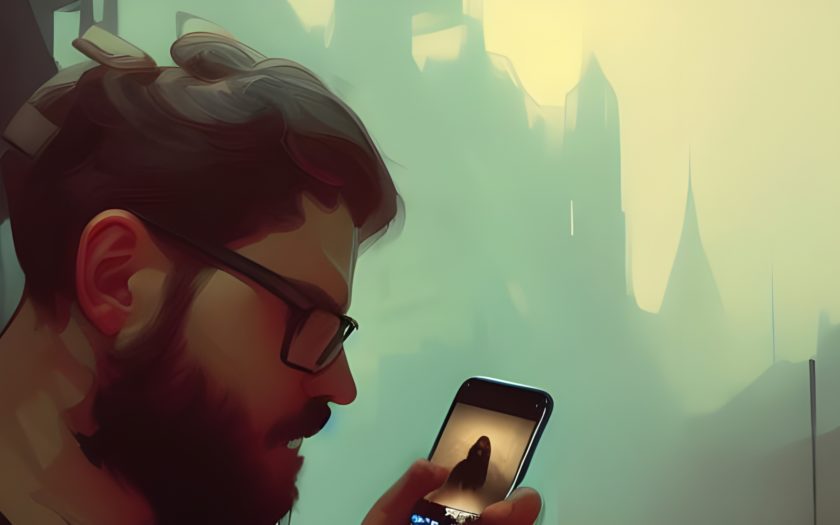 Mann mit Bart und Brille nutzt Vine auf seinem Smartphone