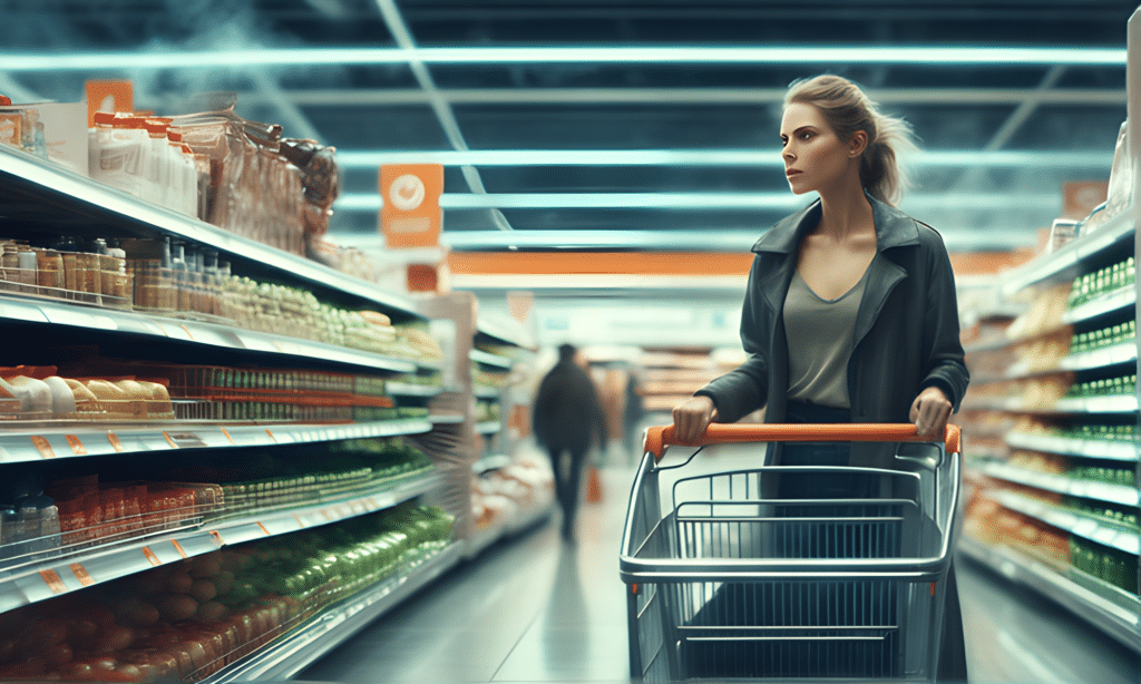 Netto testet Entriegeln von Einkaufswagen per App - eine Kunden schiebt einen Einkaufswagen durch einen Supermarkt.