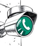 WhatsApp-Sicherheitslücke: Spyware-Angriff auf Journalisten weltweit Cartoonzeichnung einer Überwachungskamera, auf der Linse das WhatsApp-Logo