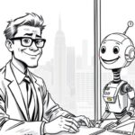 ChatGPT wird zum (Doppel-?)Agenten Bleistiftkarikatur: Ein Manager an einem Schreibtisch, an dem auch ein Roboter sitzt
