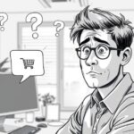 Target-Gate: OpenAI und die "Nicht-Werbung" Ein verwirrter Nutzer vor einem Bildschirm, über dem in einer Sprechblase ein Einkaufswagen erscheint - Bleistiftkarikatur, die die Diskussion um Ads in ChatGPT karikieren soll