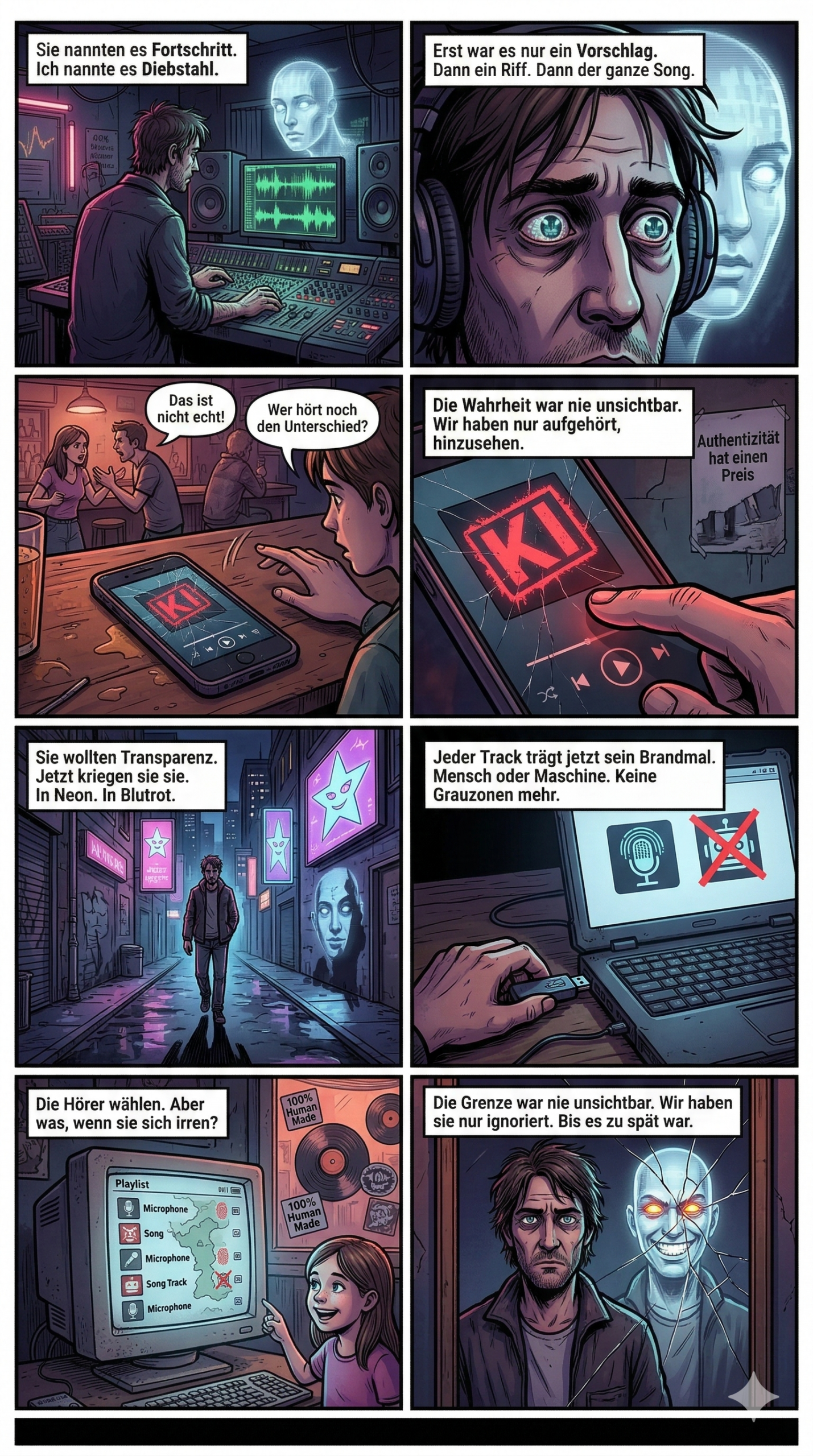 Ein Comic, der einen Musiker zeigt, der mit künstlicher Intelligenz komponiert.