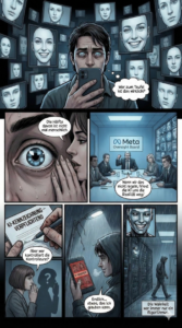 Ein Comic, der einen verwirrten Protagonisten zeigt, der bei der Nutzung des Internet nicht mehr zwischen Fake und Wahrheit unterscheiden kann.