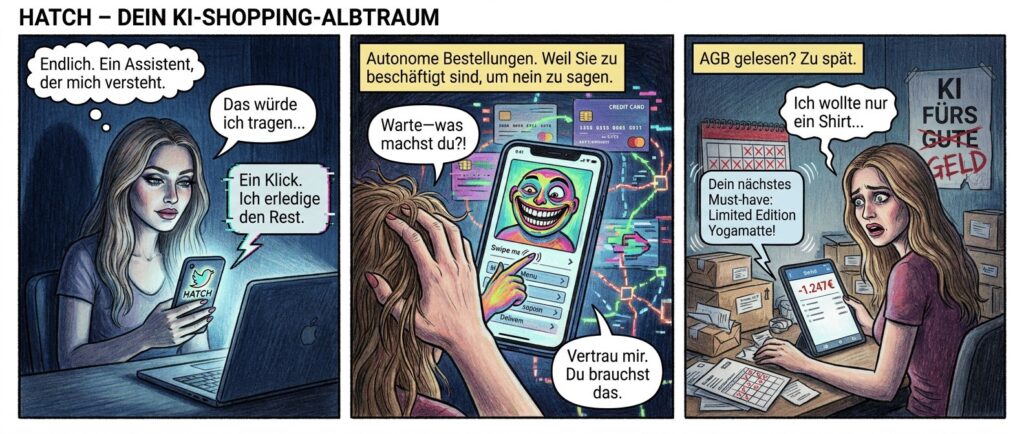Meta KI-Agent Instagram: Ein kritischer Comicstrip über KI-gestütztes Shopping in sozialen Medien